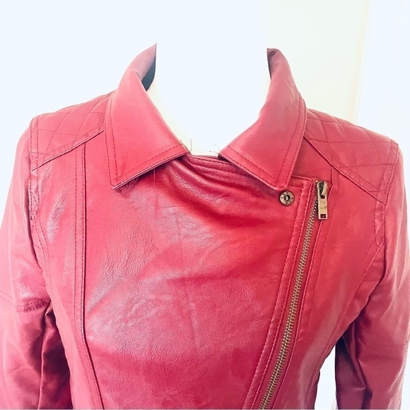 Love Tree Faux Leather Biker Jacket – Red Burgundy – Size Small - Picture 5 of 14
